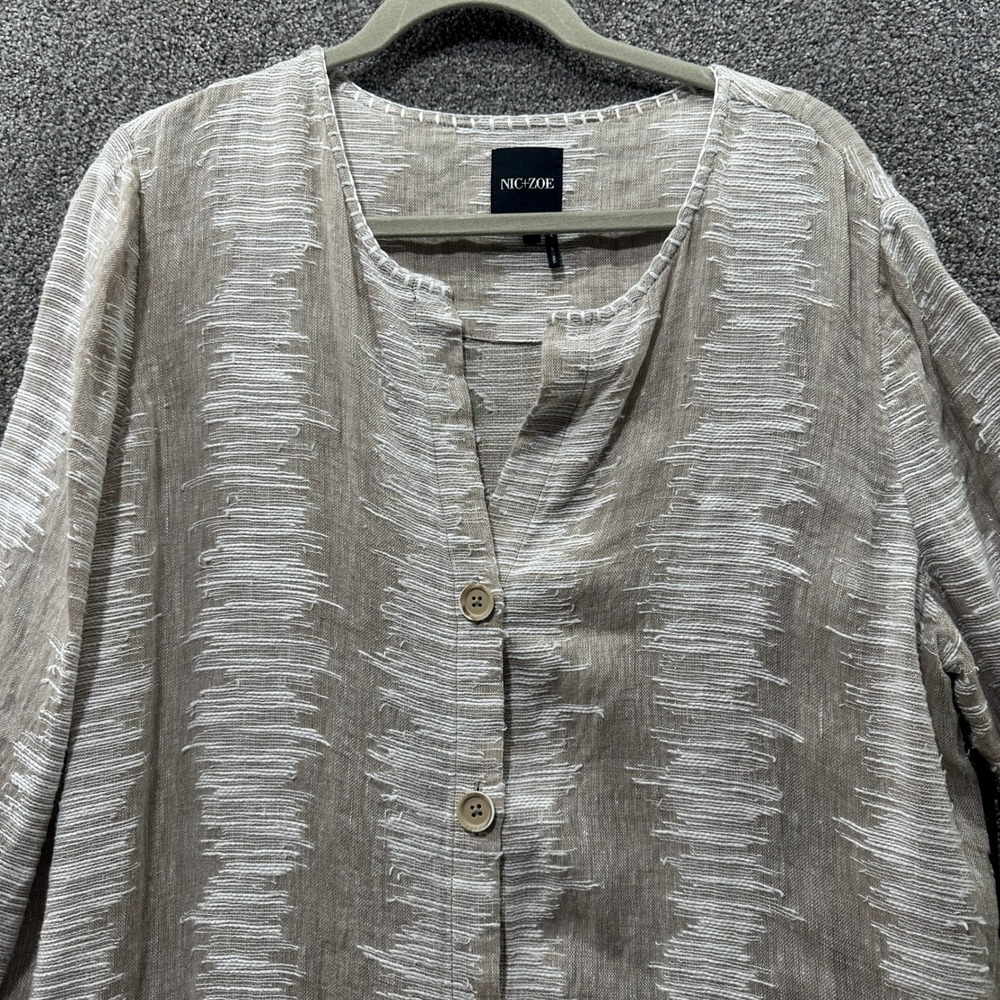 NIC+ZOE Tunic Top Women XL Button Up 3/4 Sleeve Linen Cotton Coastal Summer Boho - Picture 7 of 13